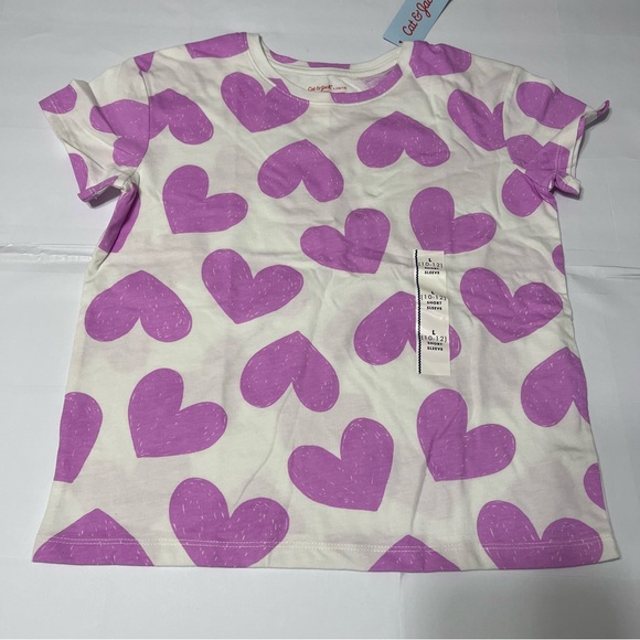 Cat & Jack Girls Pink Heart printed Tee Size L (10/12) - Picture 1 of 6